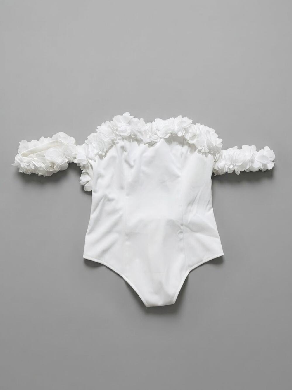 Tea & Cup LA Womens M White Bodysuit Off Shoulder Ruffle Floral Aesthetic NWT